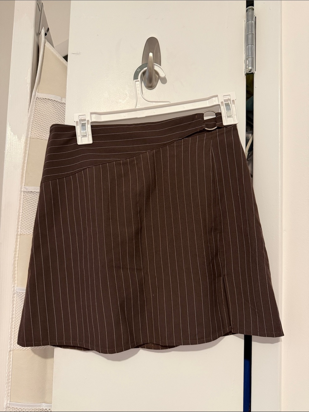 Princess Polly Brown Pinstripe Mini Skirt with Buckle Accent